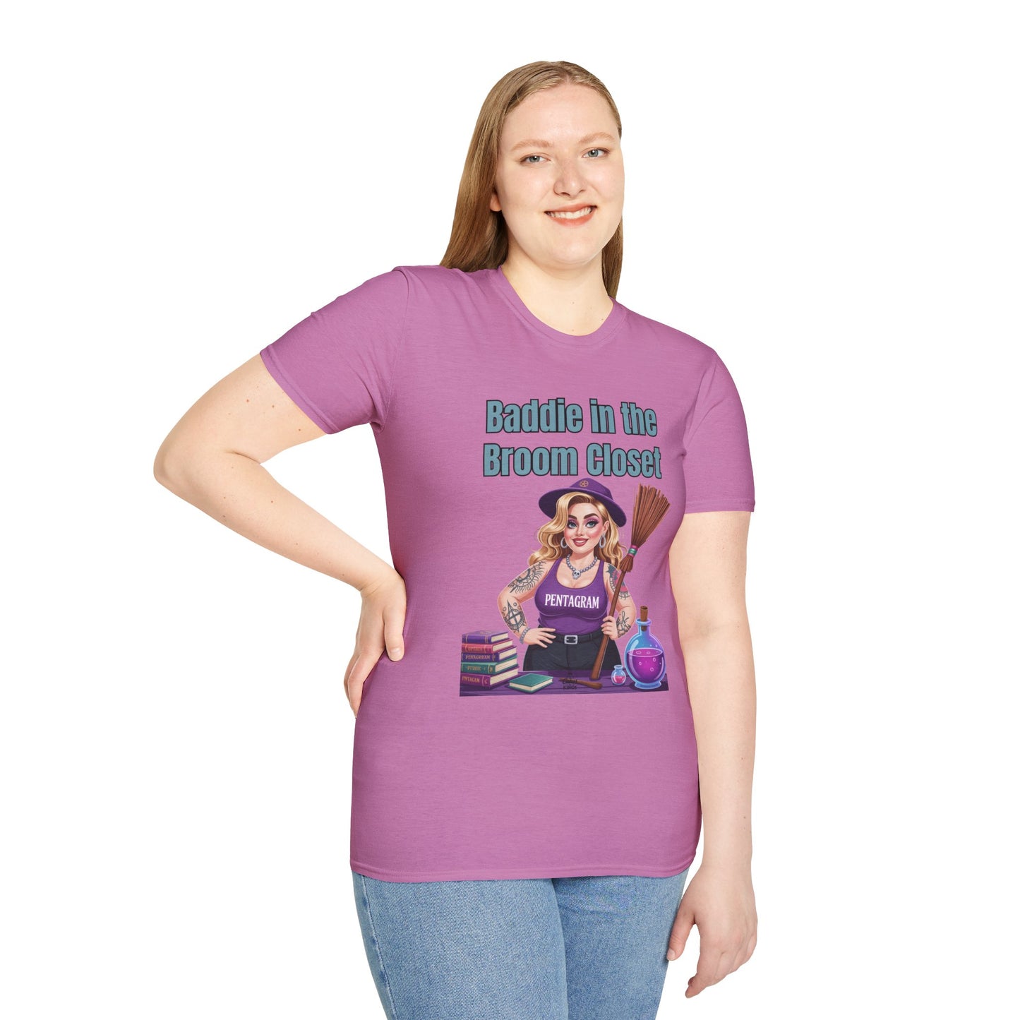 Baddie in the Broom Closet T-Shirt, Funny Witch Tee, Halloween Apparel, Gift for Witches, Unisex Graphic Tee