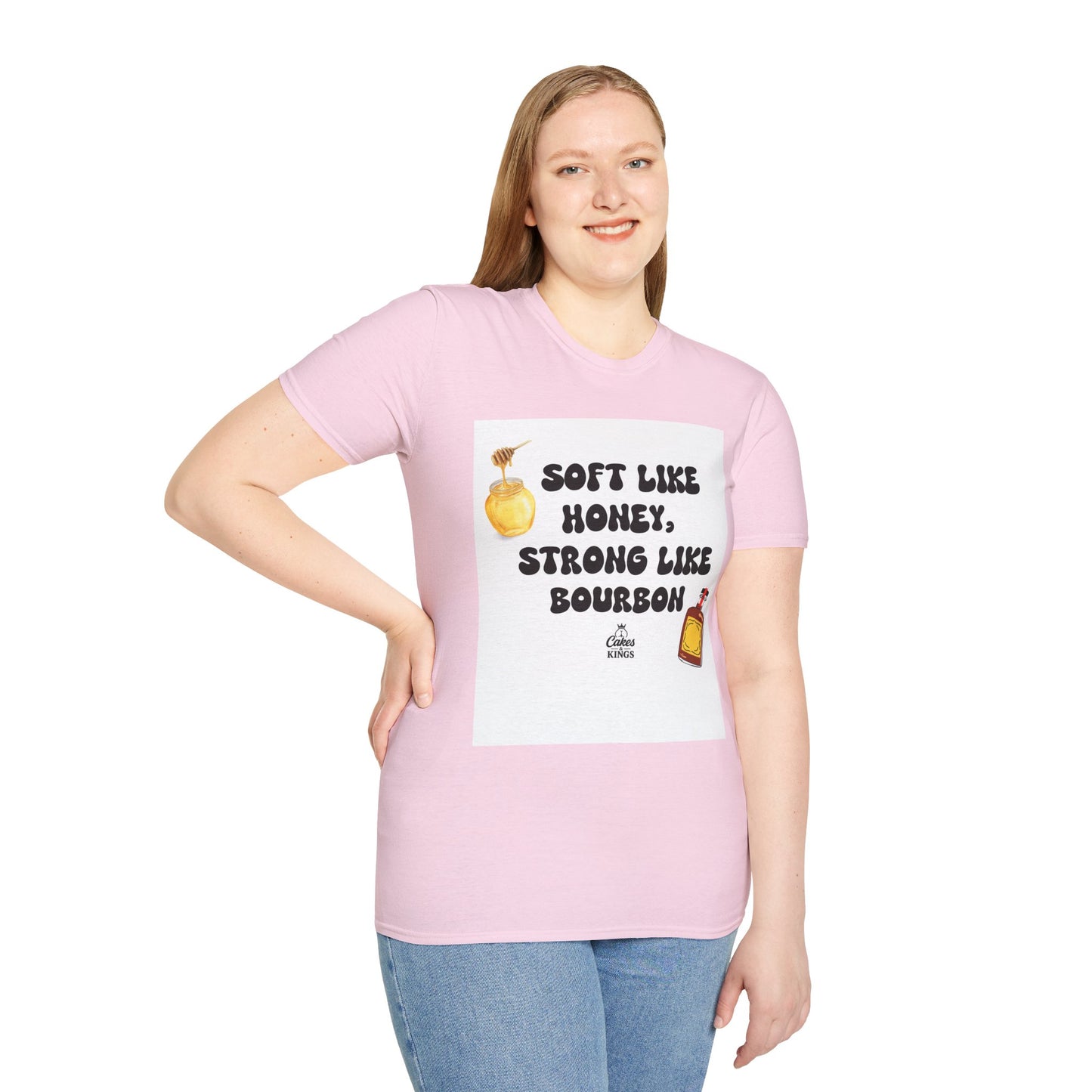 Soft Like Honey, Strong Like Bourbon Unisex T-Shirt, Funny Gift, Casual Wear, Bourbon Lover Tee, Birthday Gift, Unisex Graphic Tee