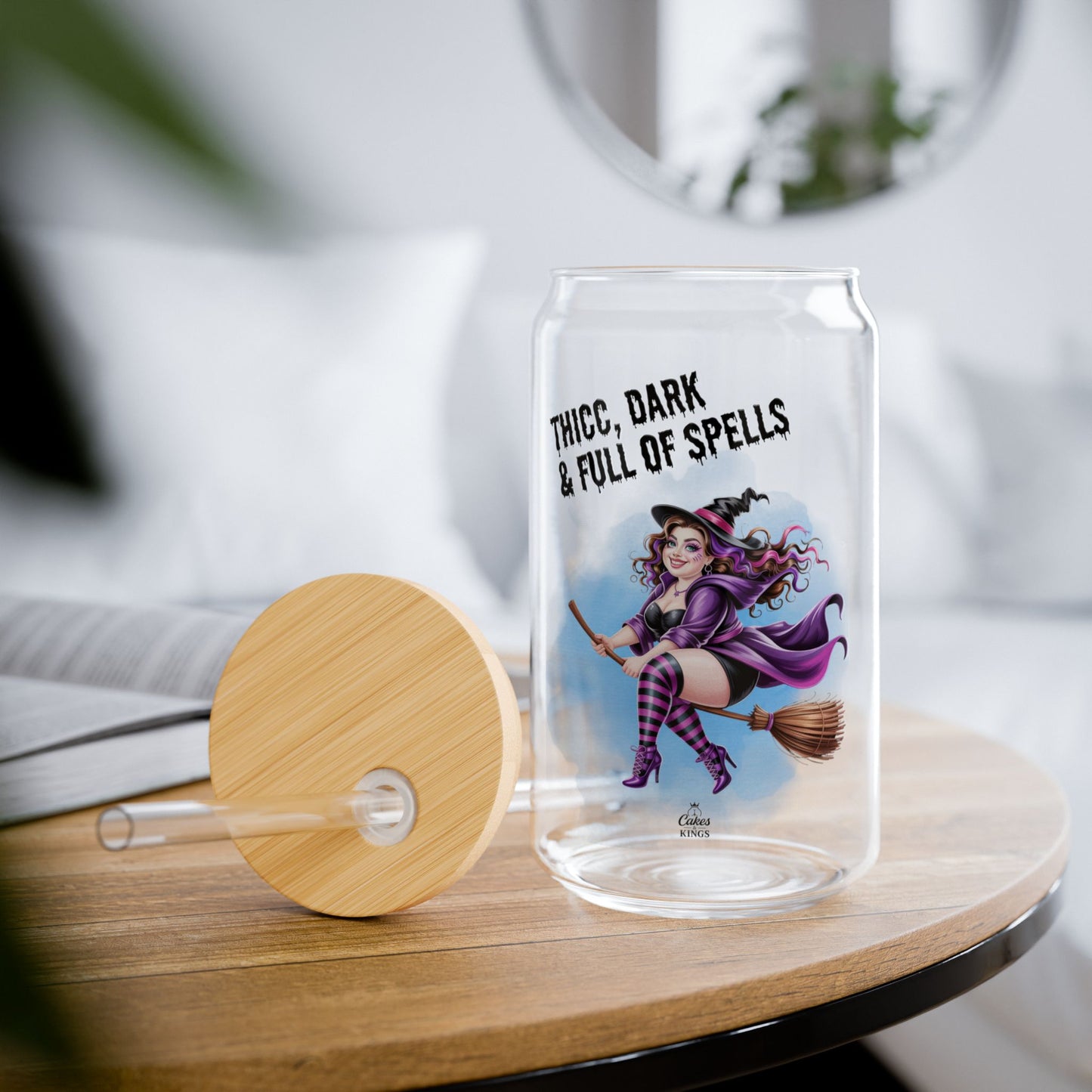 Sipper Glass with Straws | Witchy Drinkware for Halloween, Perfect for Beverages, Gifts for Witches, Unique Kitchen Decor, BBW