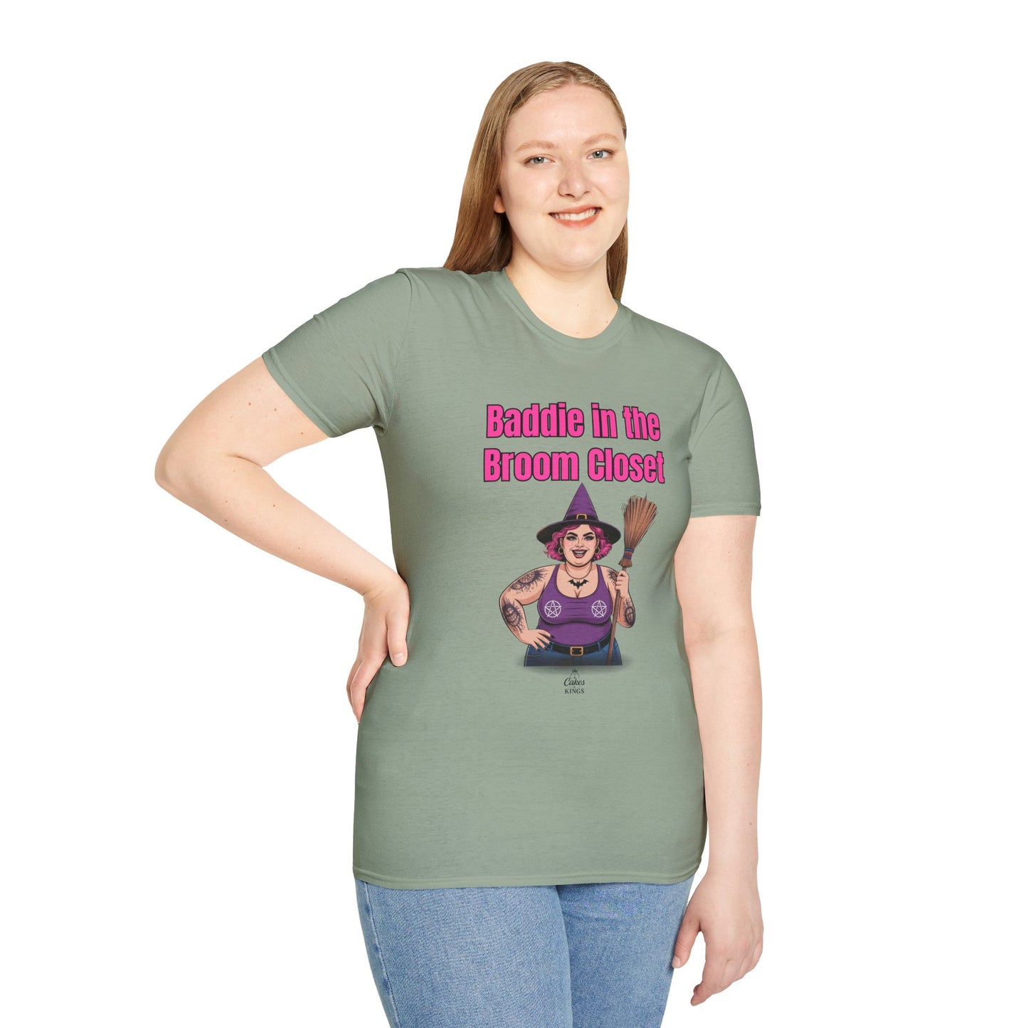 Baddie in the Broom Closet T-Shirt, Funny Graphic Tee, LGBTQ+ Pride Shirt, Witchy Costume Top, Gift for Friends