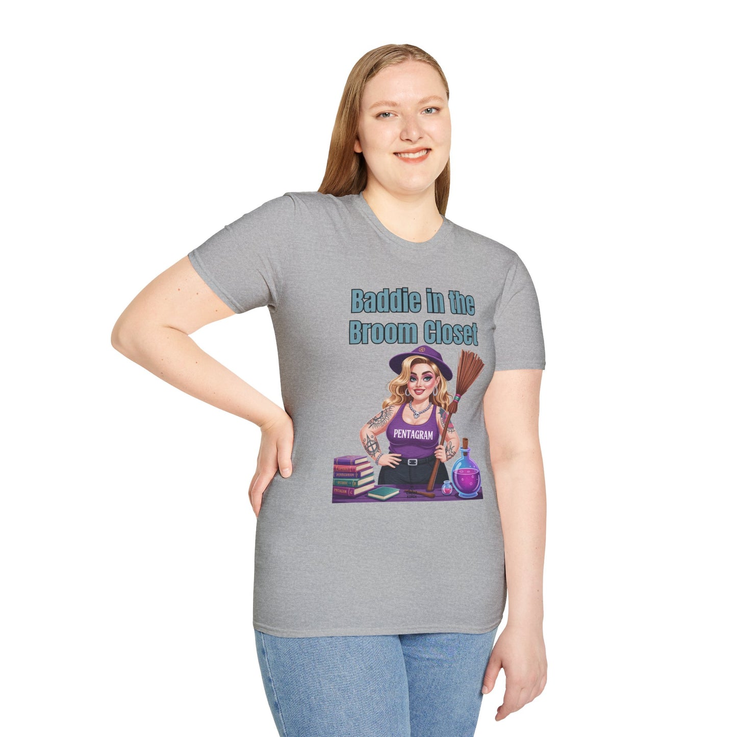 Baddie in the Broom Closet T-Shirt, Funny Witch Tee, Halloween Apparel, Gift for Witches, Unisex Graphic Tee