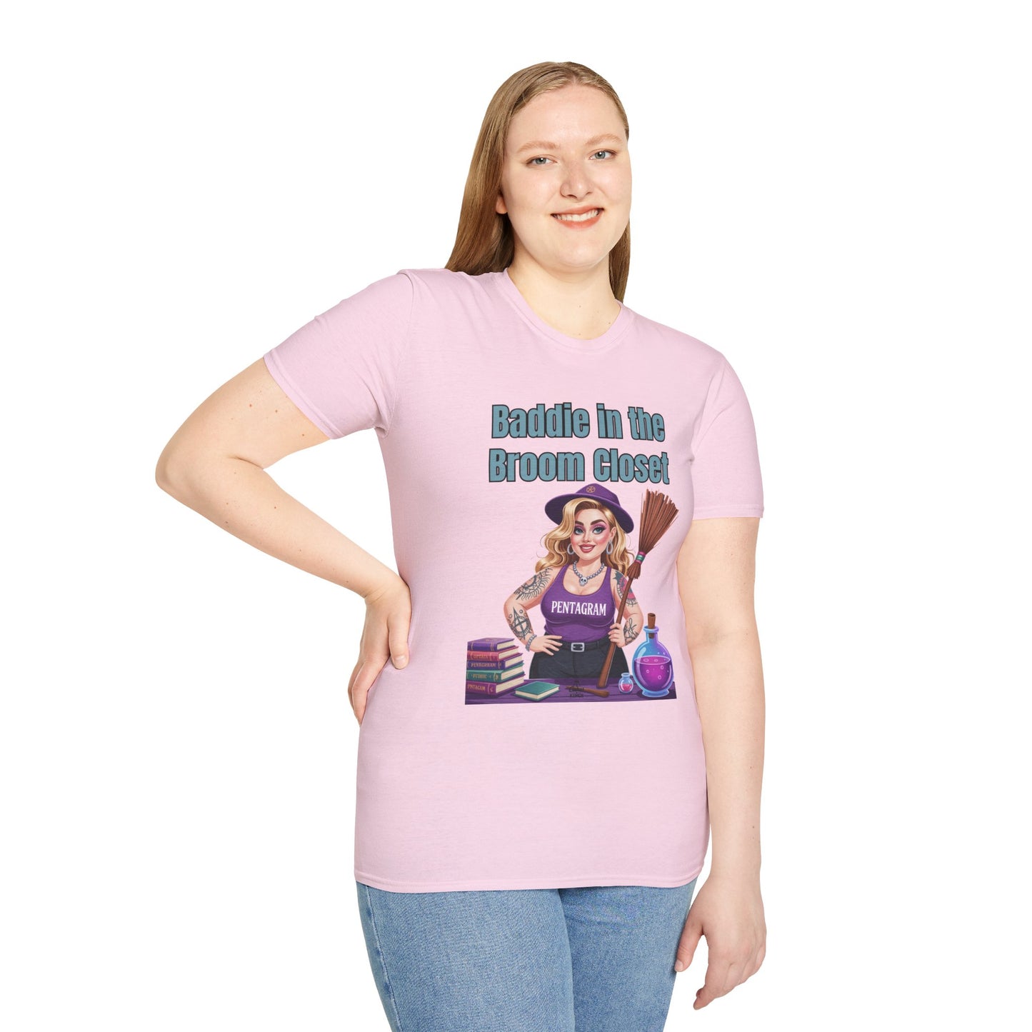 Baddie in the Broom Closet T-Shirt, Funny Witch Tee, Halloween Apparel, Gift for Witches, Unisex Graphic Tee