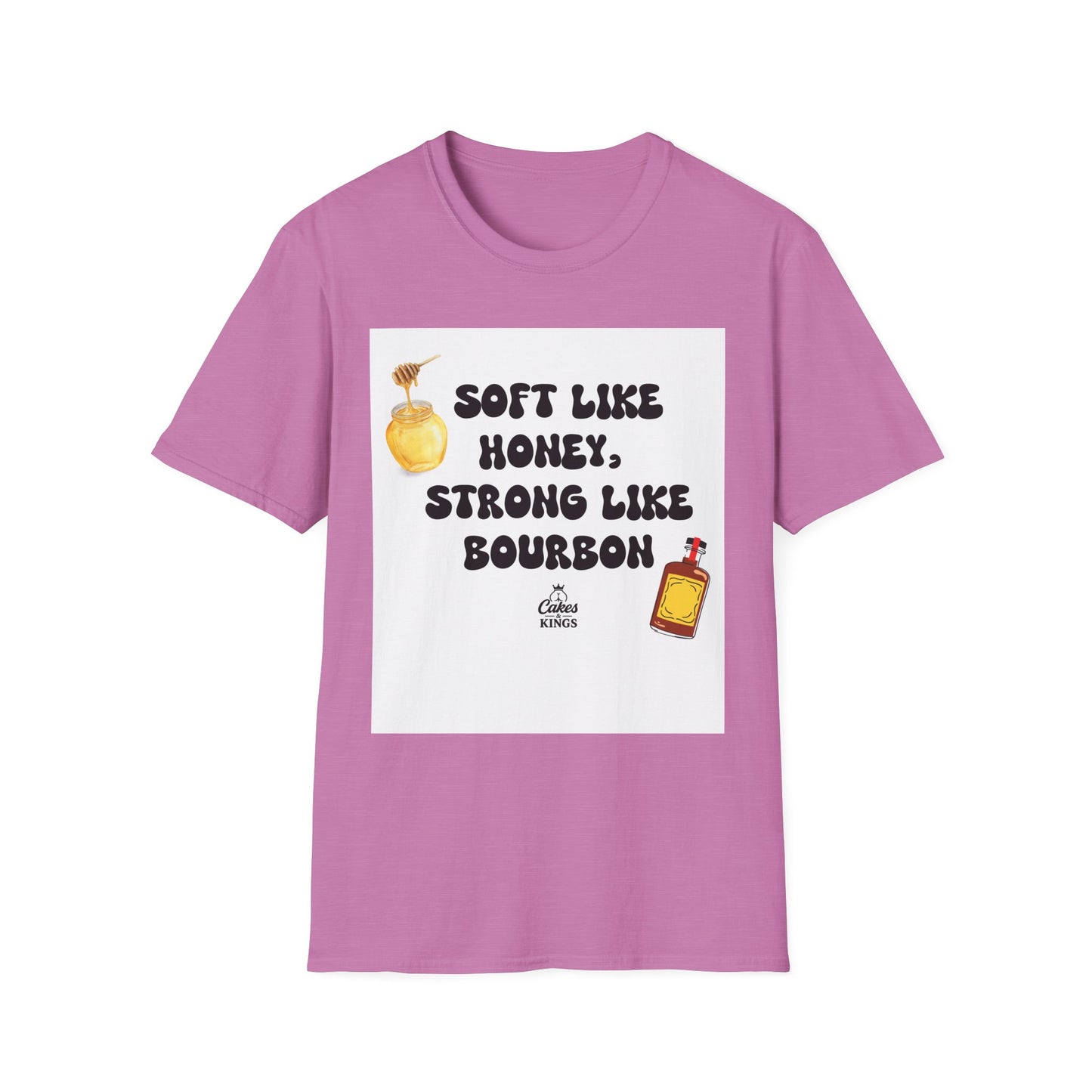 Soft Like Honey, Strong Like Bourbon Unisex T-Shirt, Funny Gift, Casual Wear, Bourbon Lover Tee, Birthday Gift, Unisex Graphic Tee