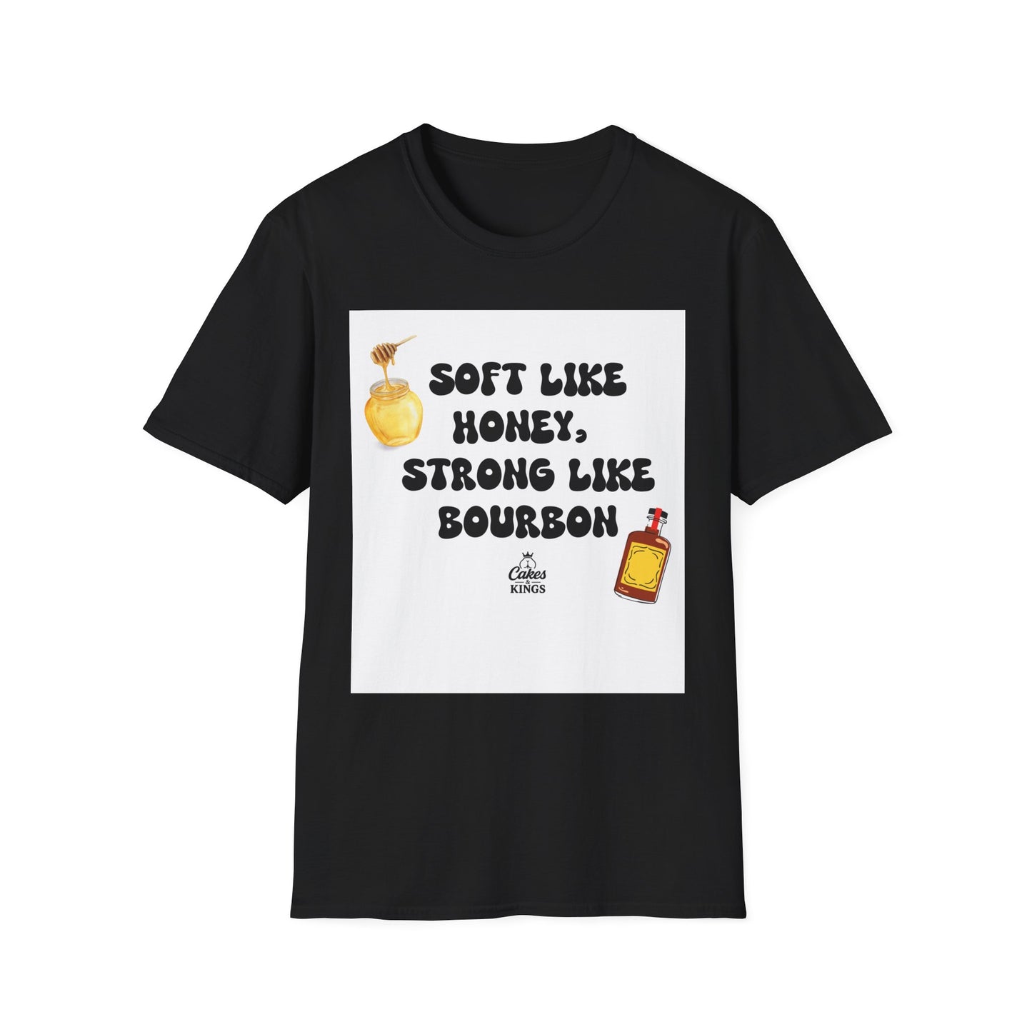 Soft Like Honey, Strong Like Bourbon Unisex T-Shirt, Funny Gift, Casual Wear, Bourbon Lover Tee, Birthday Gift, Unisex Graphic Tee