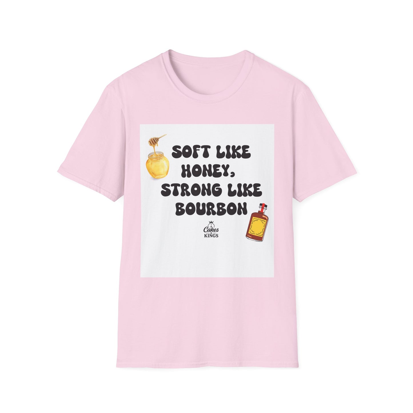Soft Like Honey, Strong Like Bourbon Unisex T-Shirt, Funny Gift, Casual Wear, Bourbon Lover Tee, Birthday Gift, Unisex Graphic Tee