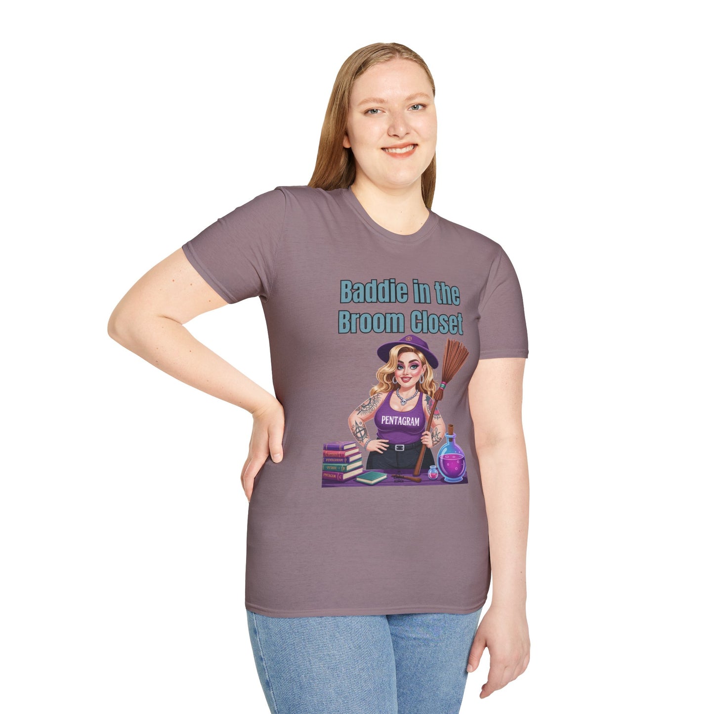 Baddie in the Broom Closet T-Shirt, Funny Witch Tee, Halloween Apparel, Gift for Witches, Unisex Graphic Tee