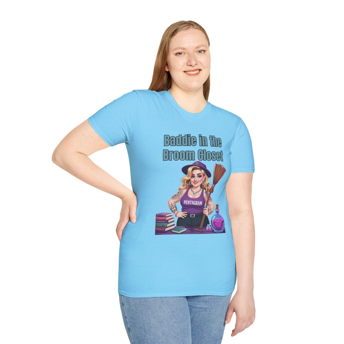 Baddie in the Broom Closet T-Shirt, Funny Witch Tee, Halloween Apparel, Gift for Witches, Unisex Graphic Tee