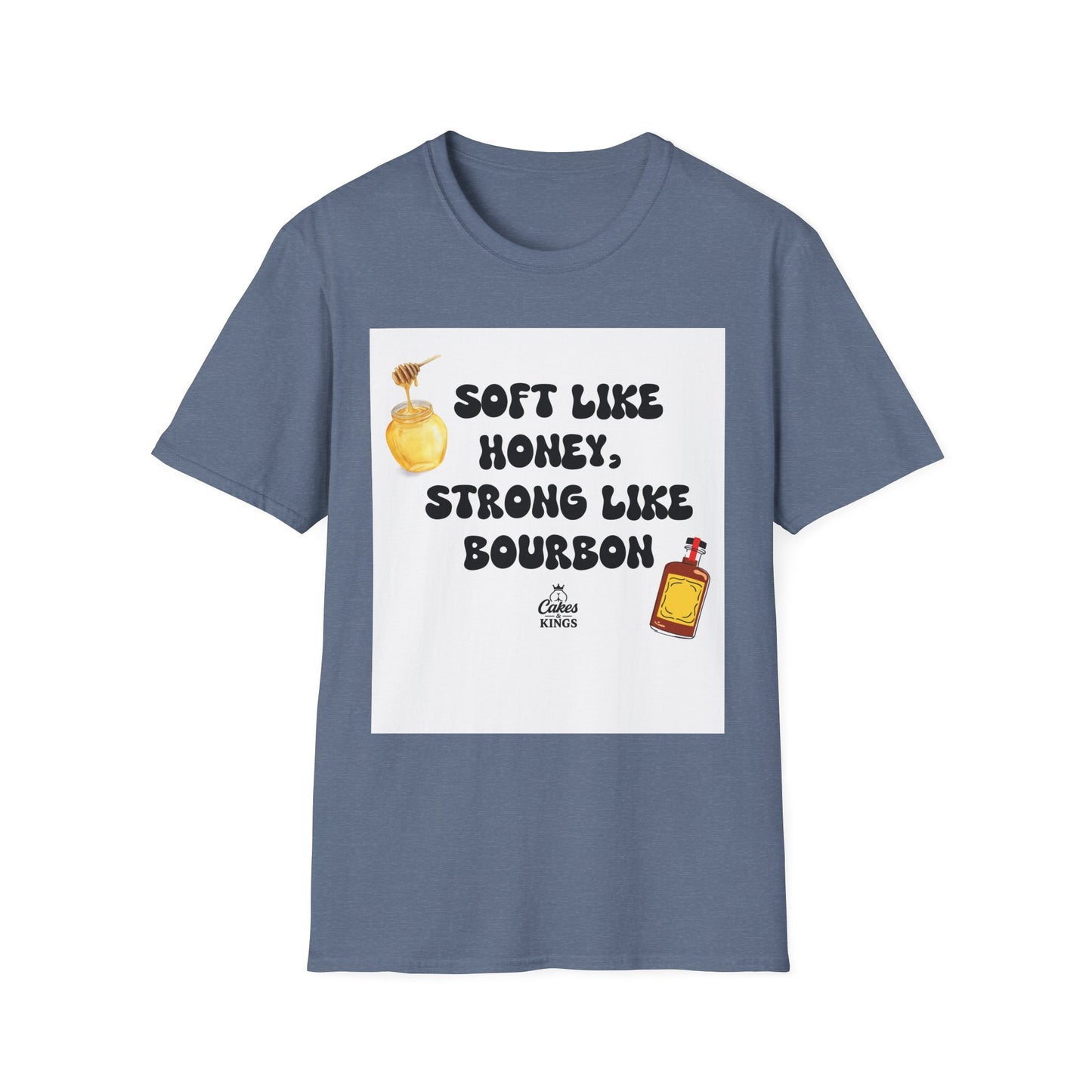 Soft Like Honey, Strong Like Bourbon Unisex T-Shirt, Funny Gift, Casual Wear, Bourbon Lover Tee, Birthday Gift, Unisex Graphic Tee