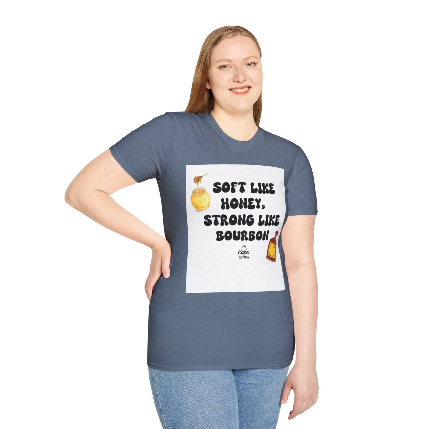 Soft Like Honey, Strong Like Bourbon Unisex T-Shirt, Funny Gift, Casual Wear, Bourbon Lover Tee, Birthday Gift, Unisex Graphic Tee