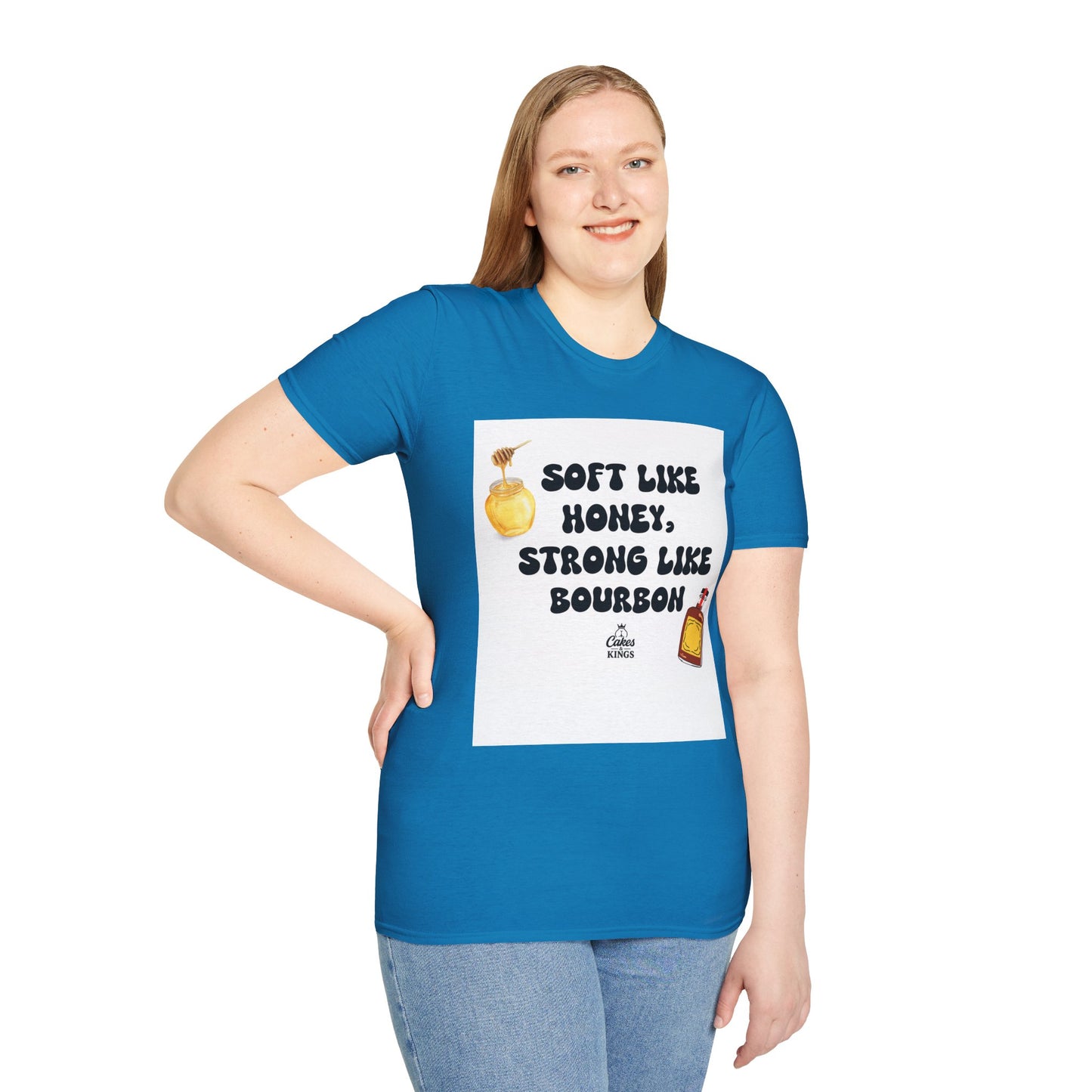 Soft Like Honey, Strong Like Bourbon Unisex T-Shirt, Funny Gift, Casual Wear, Bourbon Lover Tee, Birthday Gift, Unisex Graphic Tee