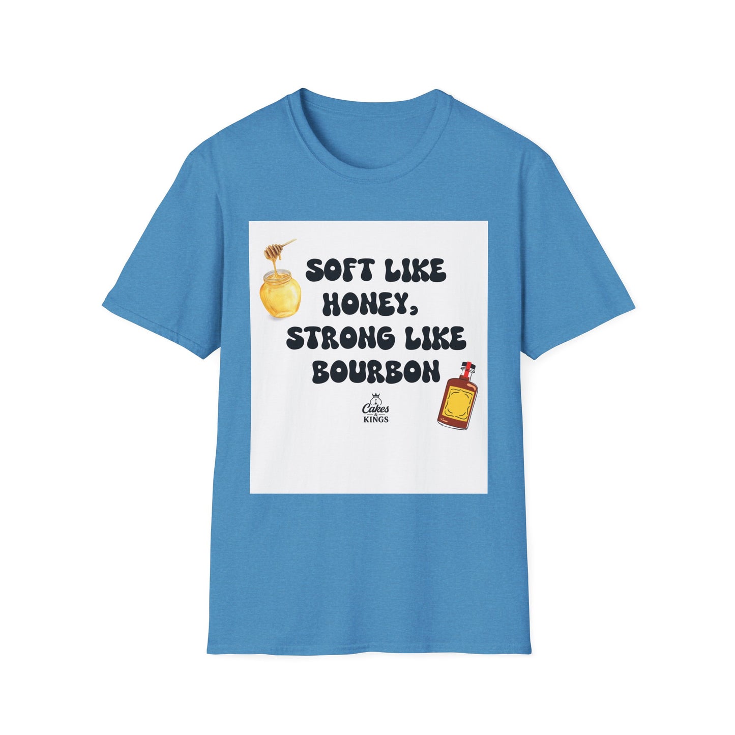 Soft Like Honey, Strong Like Bourbon Unisex T-Shirt, Funny Gift, Casual Wear, Bourbon Lover Tee, Birthday Gift, Unisex Graphic Tee
