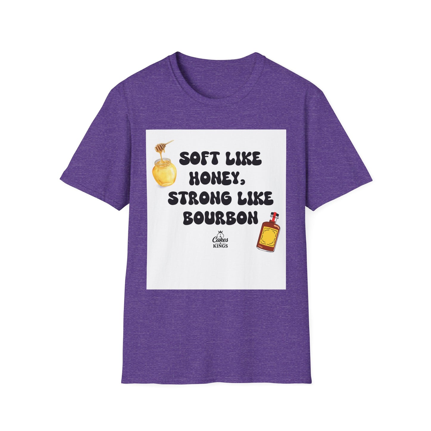 Soft Like Honey, Strong Like Bourbon Unisex T-Shirt, Funny Gift, Casual Wear, Bourbon Lover Tee, Birthday Gift, Unisex Graphic Tee