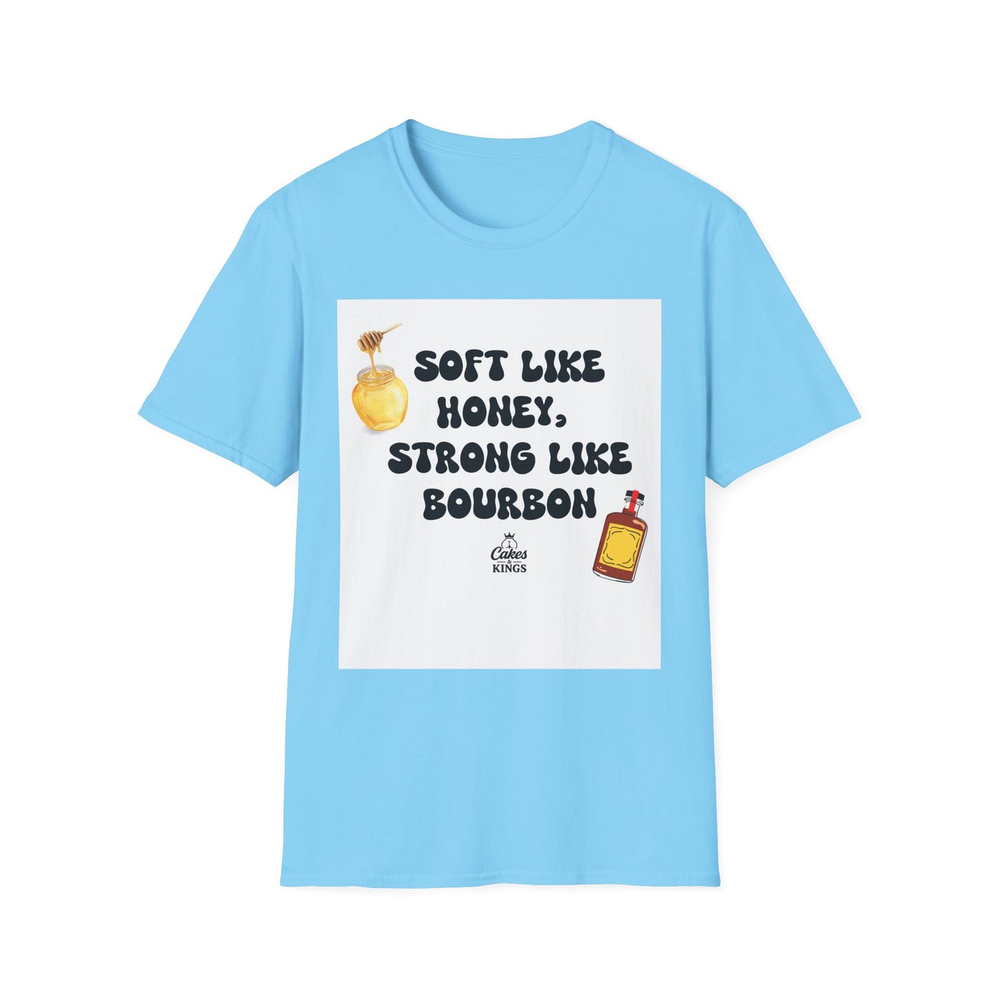 Soft Like Honey, Strong Like Bourbon Unisex T-Shirt, Funny Gift, Casual Wear, Bourbon Lover Tee, Birthday Gift, Unisex Graphic Tee