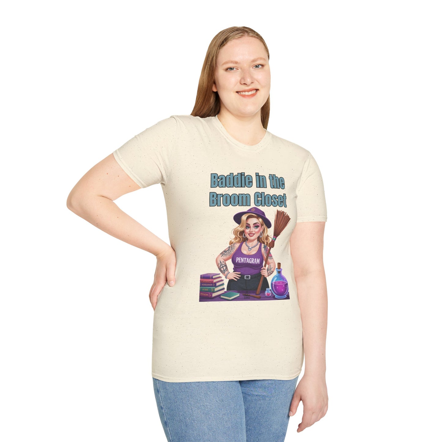 Baddie in the Broom Closet T-Shirt, Funny Witch Tee, Halloween Apparel, Gift for Witches, Unisex Graphic Tee