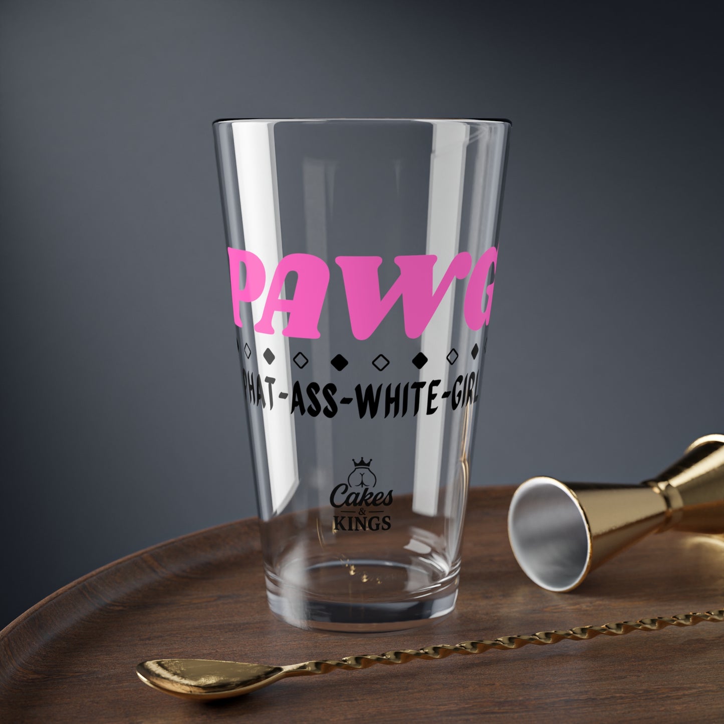 PAWG - Phatt Ass White Girl - Funny Mixing Glass, 16oz Drinking Glass, Gift for Friends, Pink Pawg Design