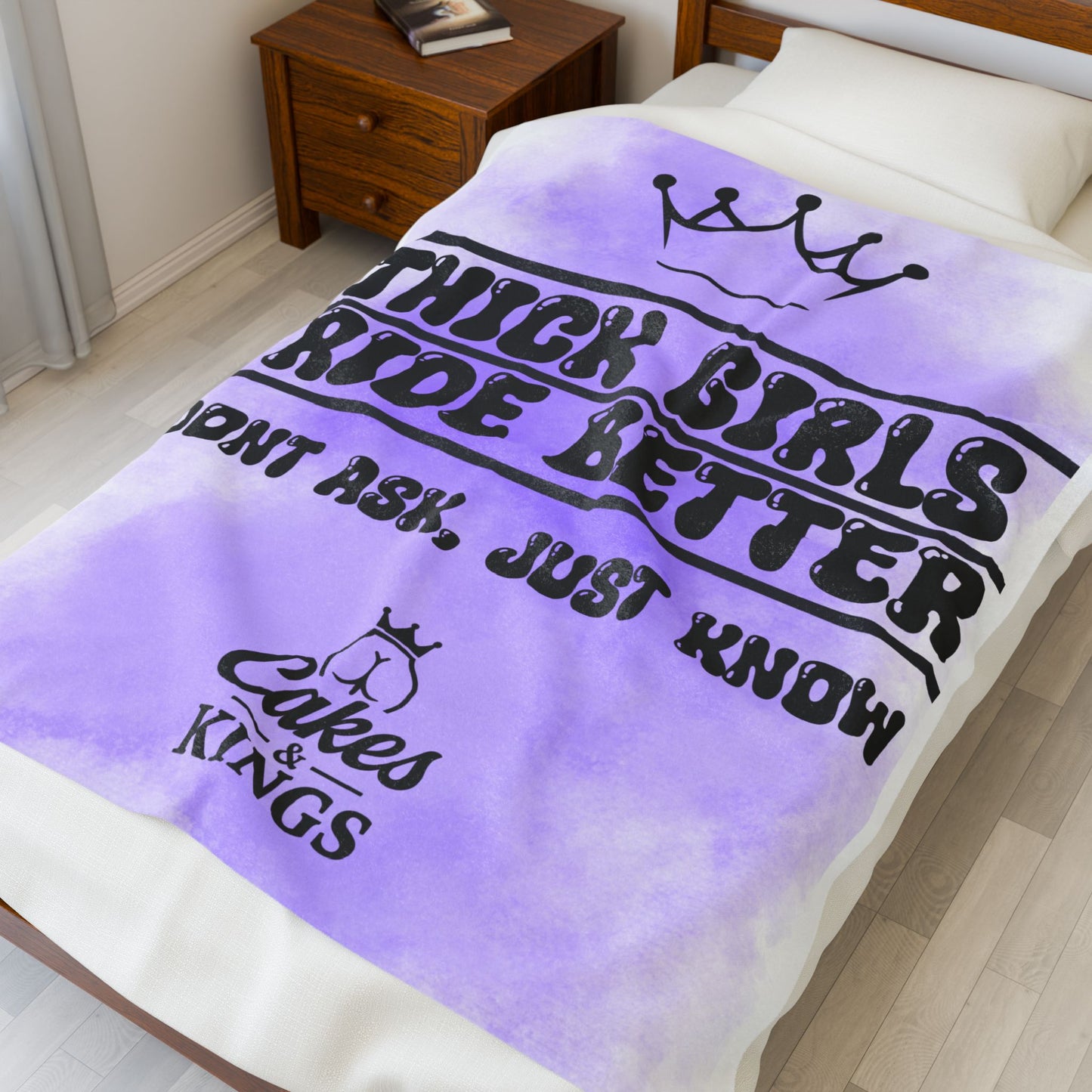 Thick Girls Ride Better Velveteen Blanket, Cozy Home Decor, Gift for Her, Inspirational Blanket, Fun Bedroom Accessory