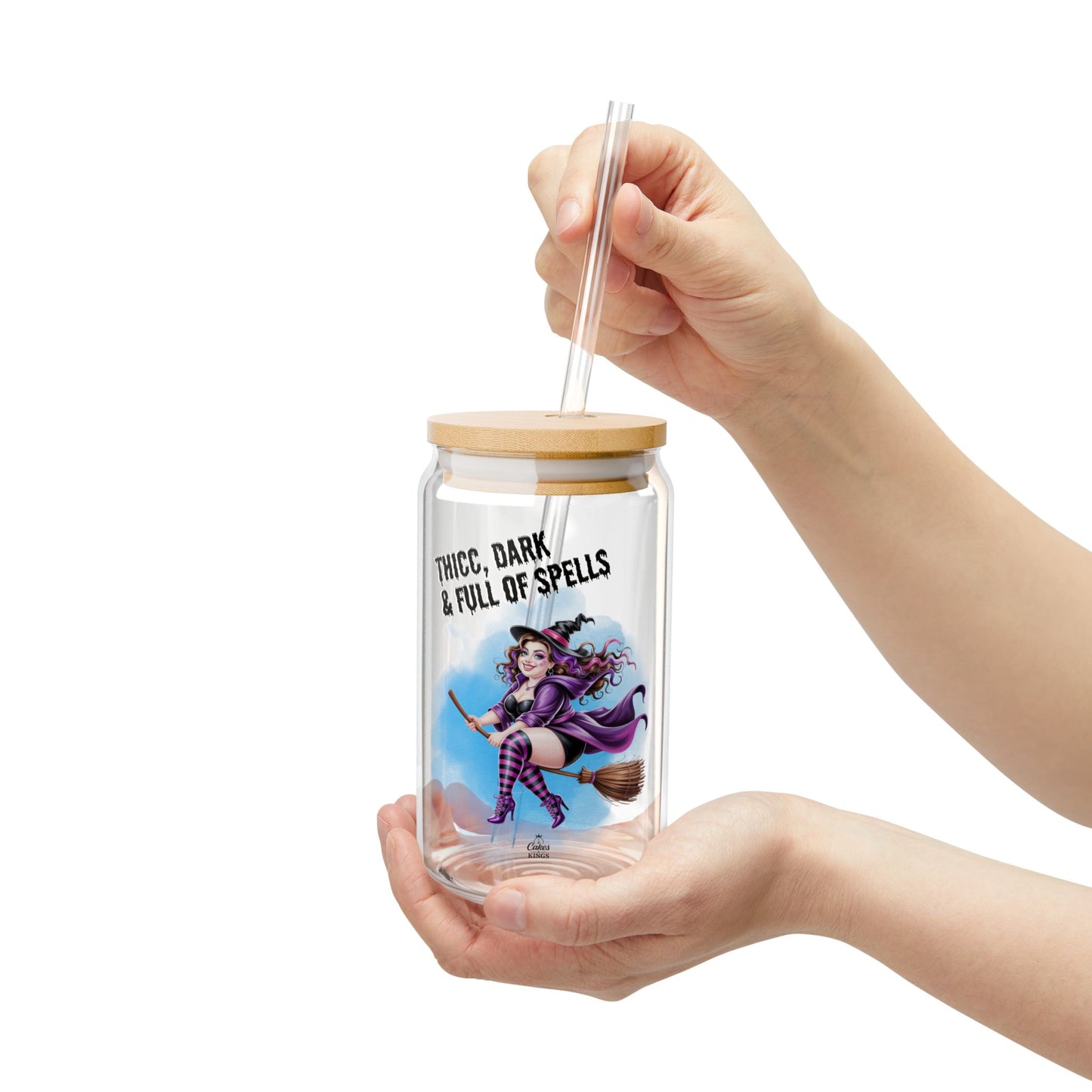 Sipper Glass with Straws | Witchy Drinkware for Halloween, Perfect for Beverages, Gifts for Witches, Unique Kitchen Decor, BBW