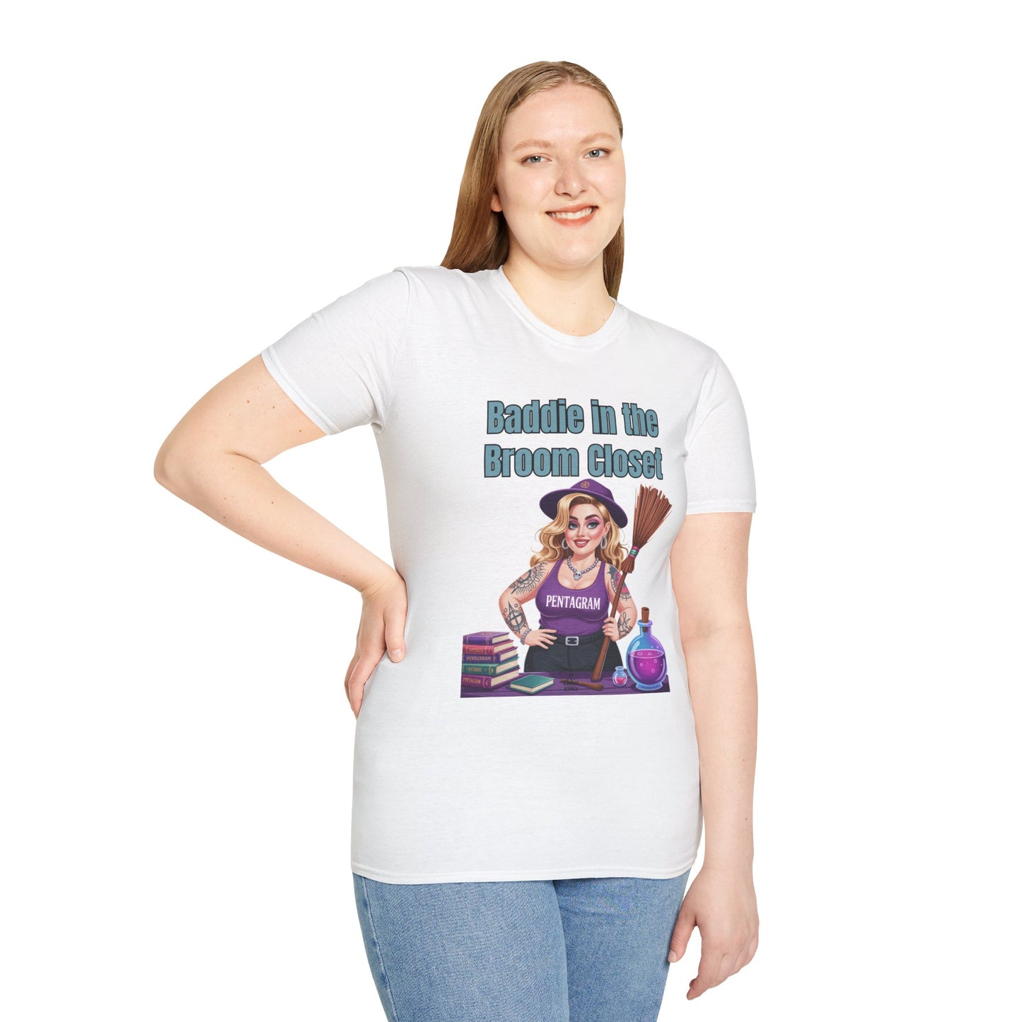 Baddie in the Broom Closet T-Shirt, Funny Witch Tee, Halloween Apparel, Gift for Witches, Unisex Graphic Tee