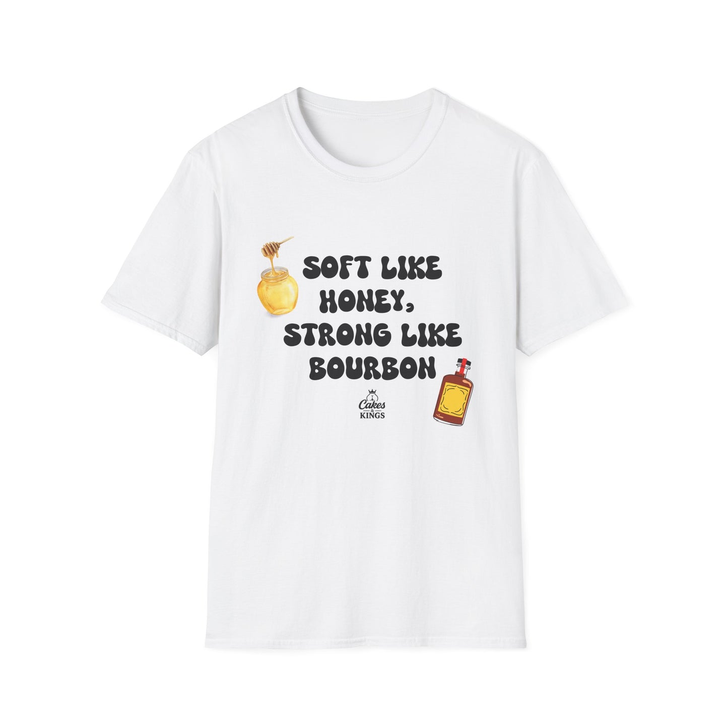 Soft Like Honey, Strong Like Bourbon Unisex T-Shirt, Funny Gift, Casual Wear, Bourbon Lover Tee, Birthday Gift, Unisex Graphic Tee
