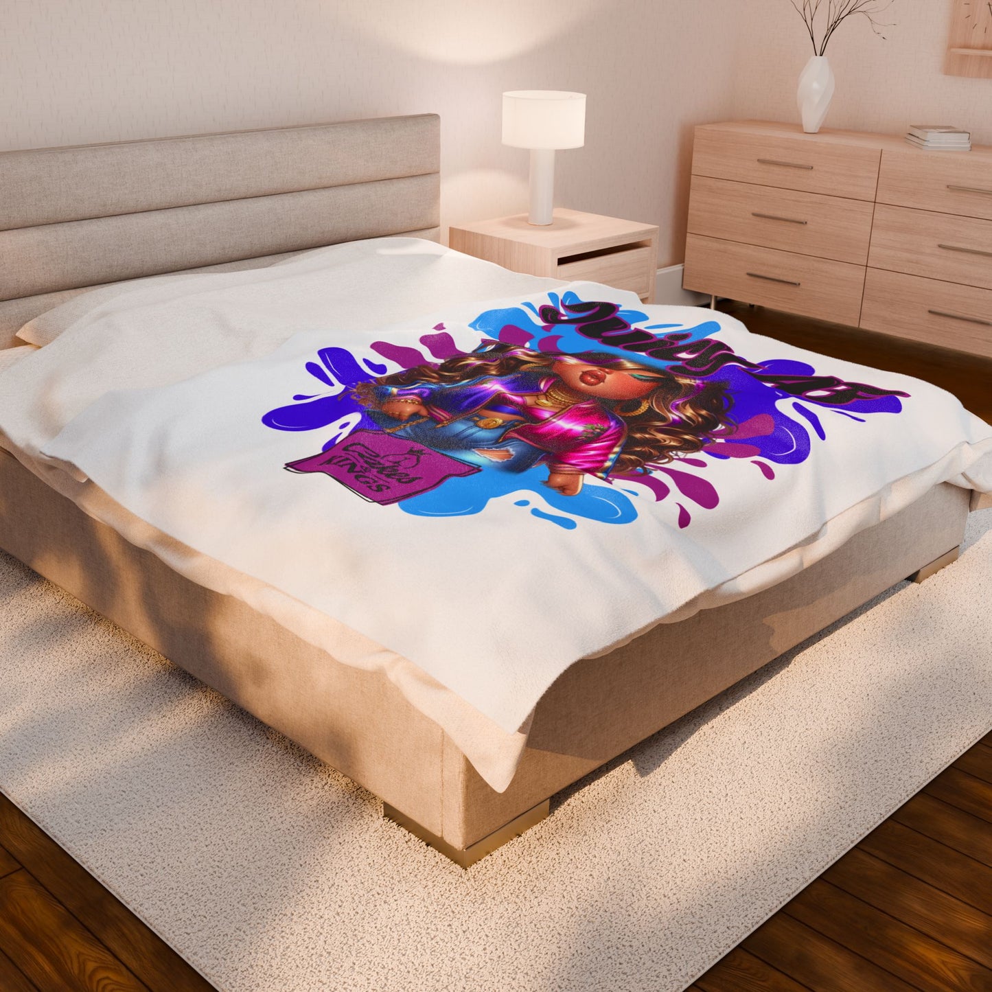 Juicy AF Velveteen Plush Blanket - Cozy Throw for Girls, Trendy Home Decor, Birthday Gift, Lounge Essentials, Statement Piece