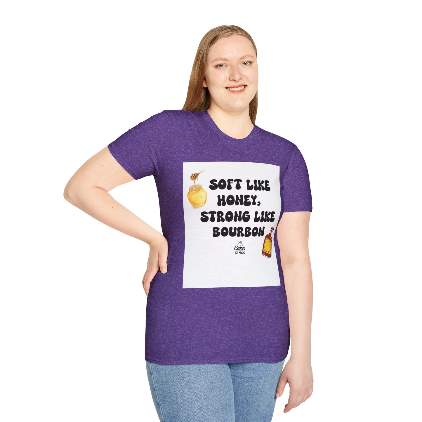 Soft Like Honey, Strong Like Bourbon Unisex T-Shirt, Funny Gift, Casual Wear, Bourbon Lover Tee, Birthday Gift, Unisex Graphic Tee