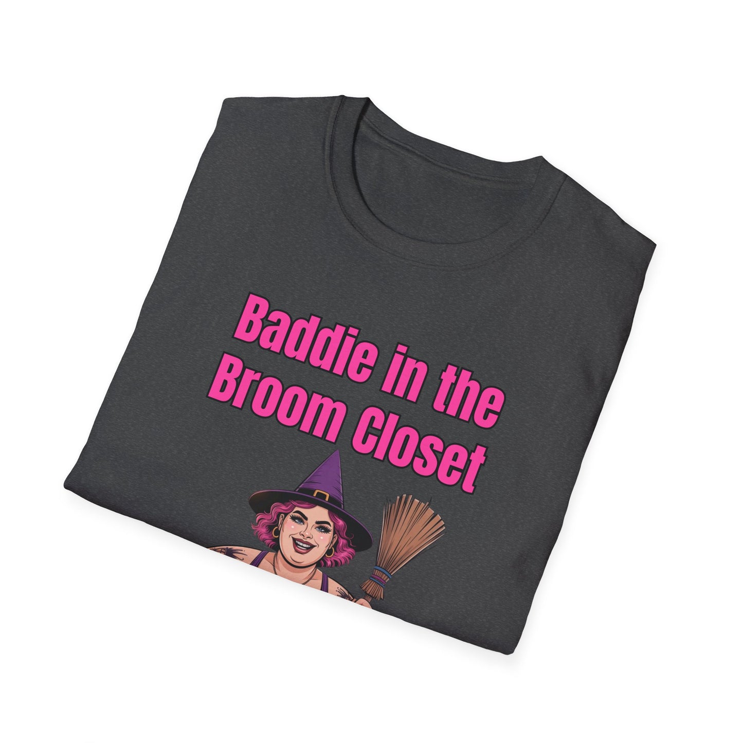 Baddie in the Broom Closet T-Shirt, Funny Graphic Tee, LGBTQ+ Pride Shirt, Witchy Costume Top, Gift for Friends