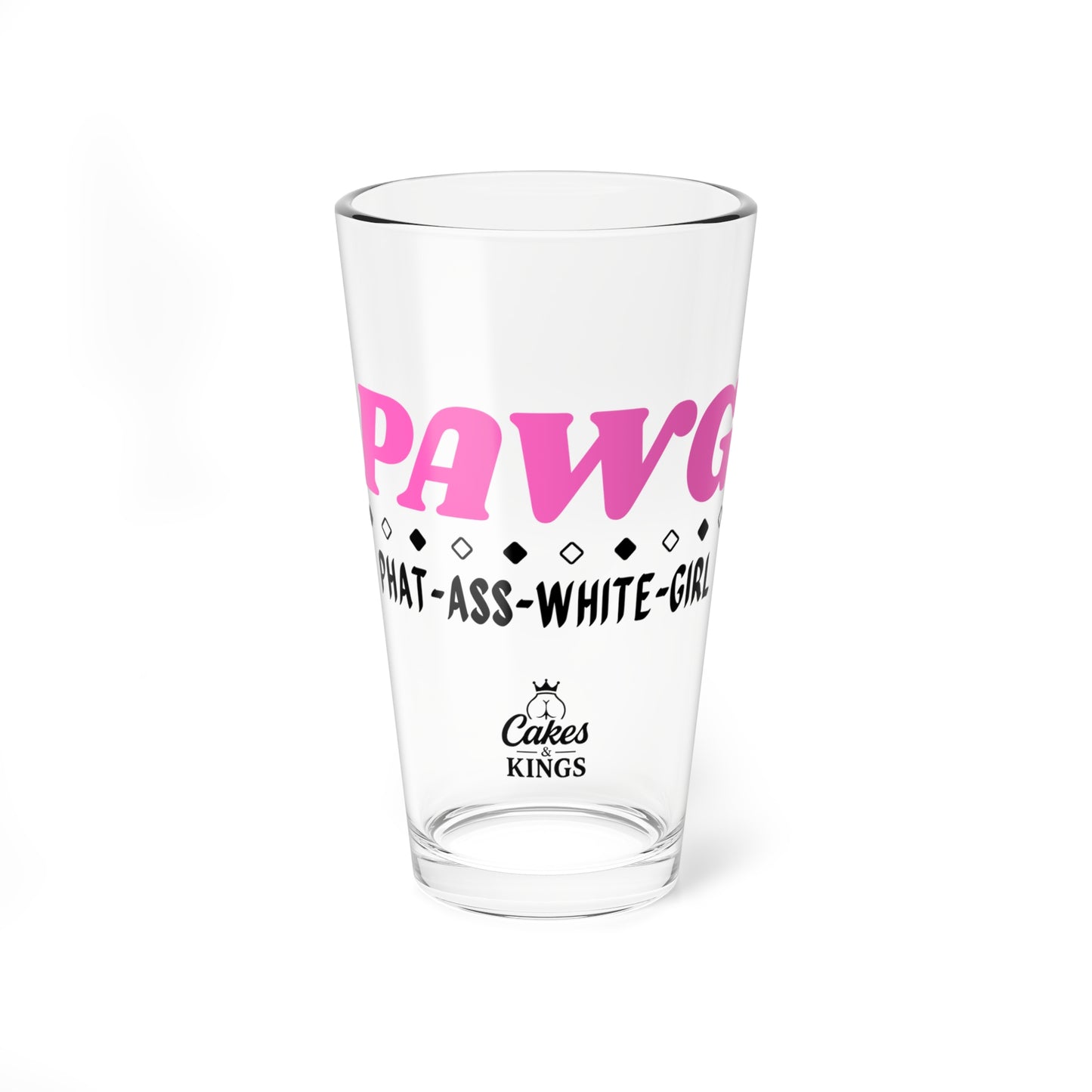 PAWG - Phatt Ass White Girl - Funny Mixing Glass, 16oz Drinking Glass, Gift for Friends,  Pink Pawg Design