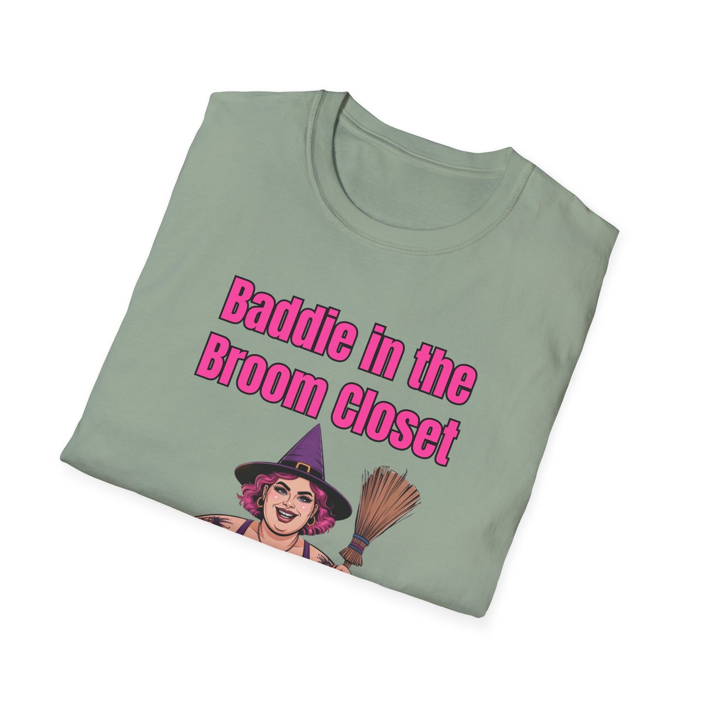 Baddie in the Broom Closet T-Shirt, Funny Graphic Tee, LGBTQ+ Pride Shirt, Witchy Costume Top, Gift for Friends