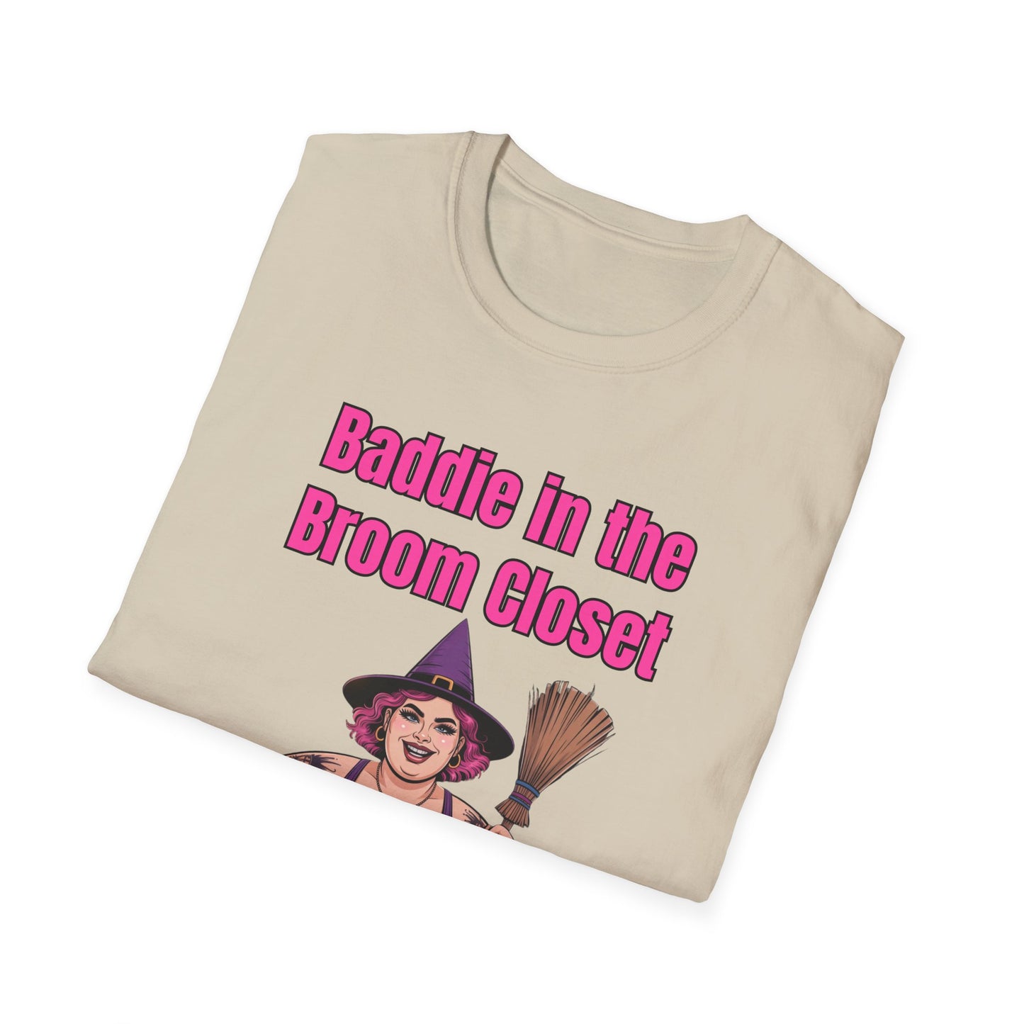 Baddie in the Broom Closet T-Shirt, Funny Graphic Tee, LGBTQ+ Pride Shirt, Witchy Costume Top, Gift for Friends