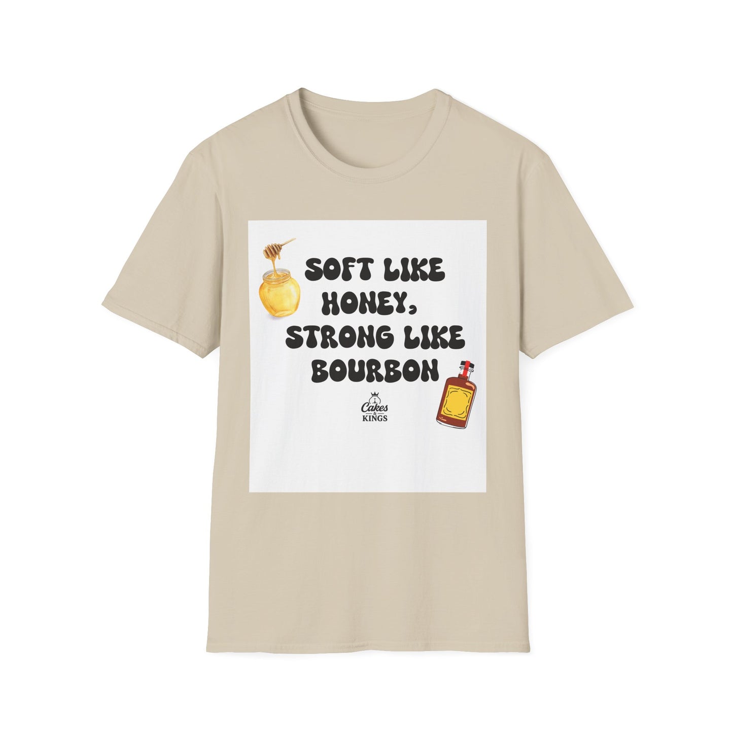Soft Like Honey, Strong Like Bourbon Unisex T-Shirt, Funny Gift, Casual Wear, Bourbon Lover Tee, Birthday Gift, Unisex Graphic Tee