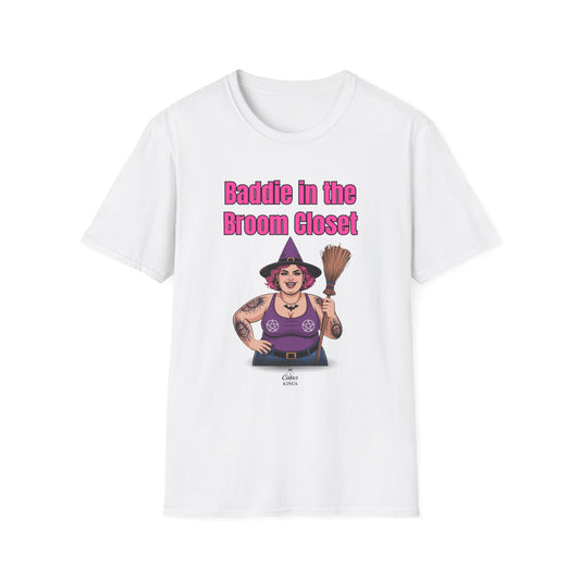 Baddie in the Broom Closet T-Shirt, Funny Graphic Tee, LGBTQ+ Pride Shirt, Witchy Costume Top, Gift for Friends