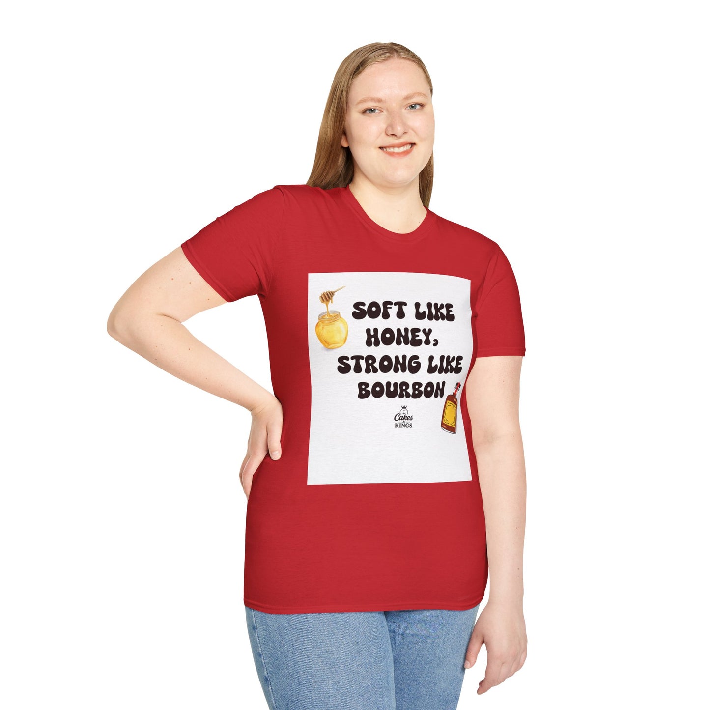 Soft Like Honey, Strong Like Bourbon Unisex T-Shirt, Funny Gift, Casual Wear, Bourbon Lover Tee, Birthday Gift, Unisex Graphic Tee