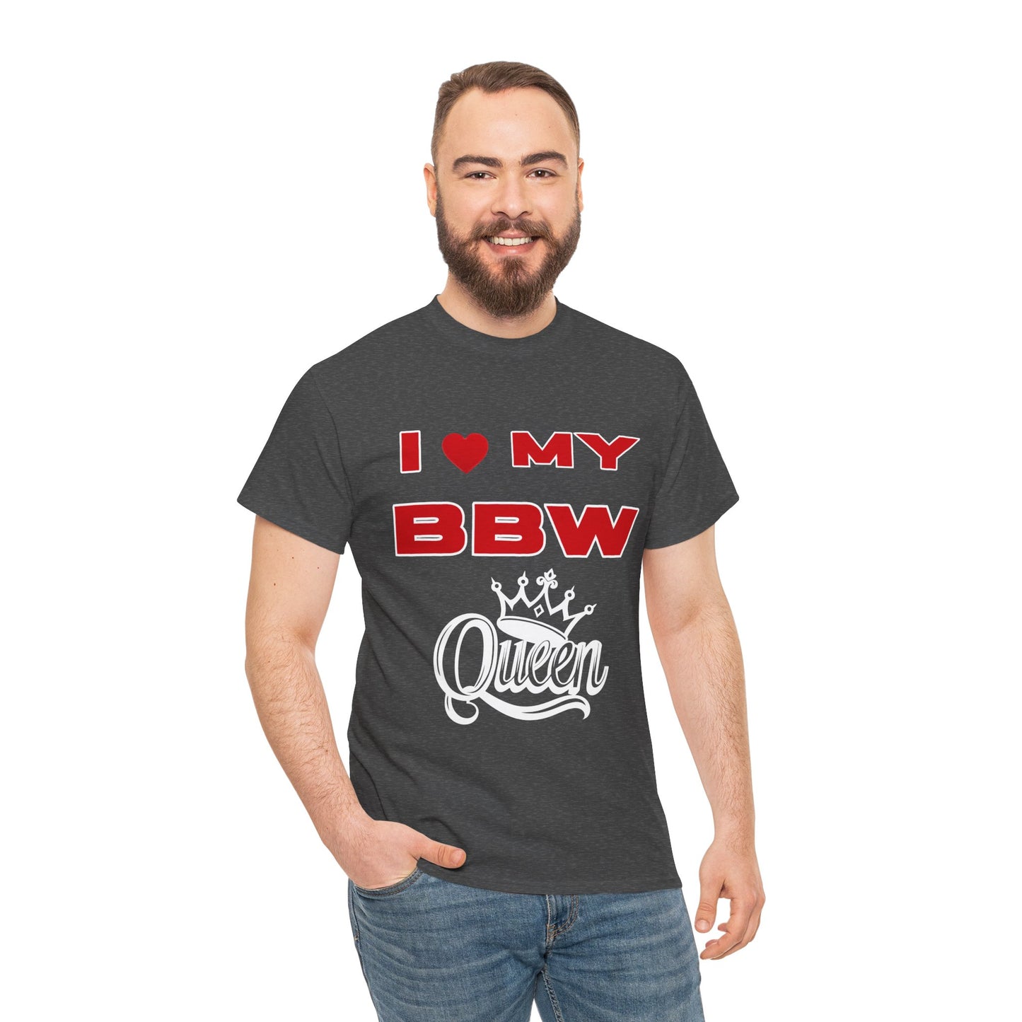 Unisex Heavy Cotton Tee - I  My BBW Queen, Plus-Size Pride Shirt, Gift for Her, Casual Wear, Comfortable Tees, Body Positivity Apparel