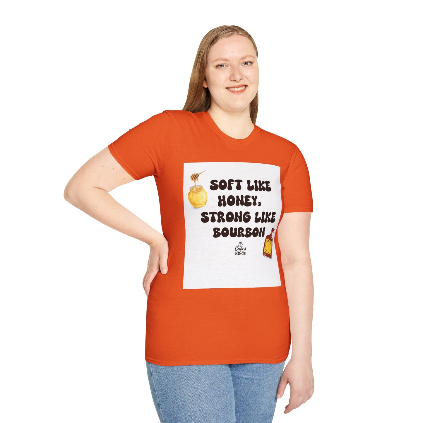Soft Like Honey, Strong Like Bourbon Unisex T-Shirt, Funny Gift, Casual Wear, Bourbon Lover Tee, Birthday Gift, Unisex Graphic Tee