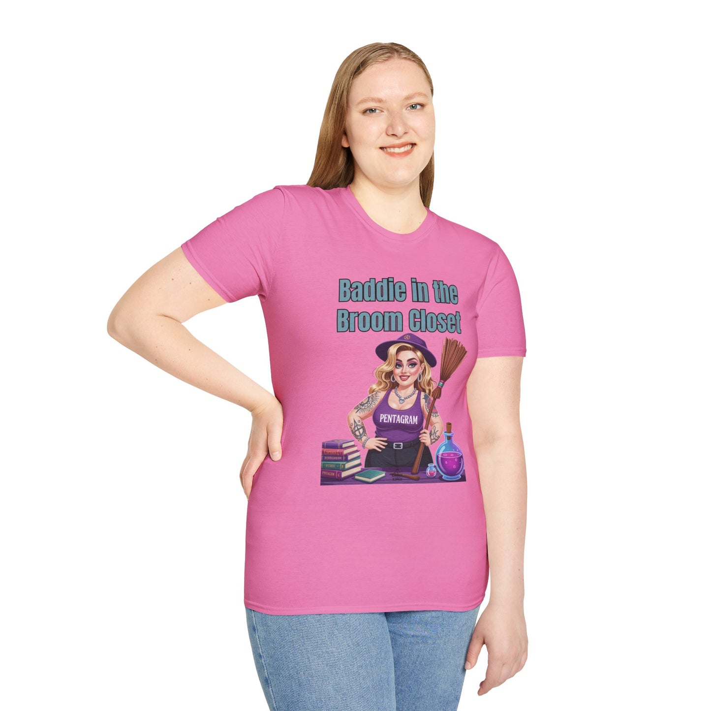 Baddie in the Broom Closet T-Shirt, Funny Witch Tee, Halloween Apparel, Gift for Witches, Unisex Graphic Tee