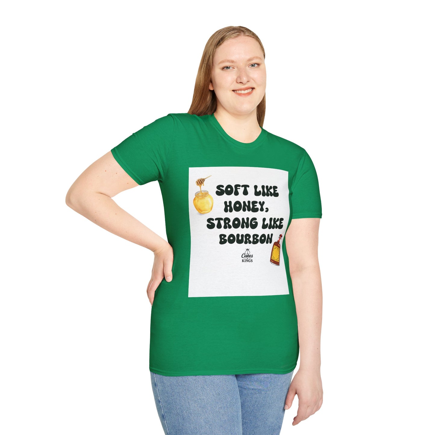 Soft Like Honey, Strong Like Bourbon Unisex T-Shirt, Funny Gift, Casual Wear, Bourbon Lover Tee, Birthday Gift, Unisex Graphic Tee
