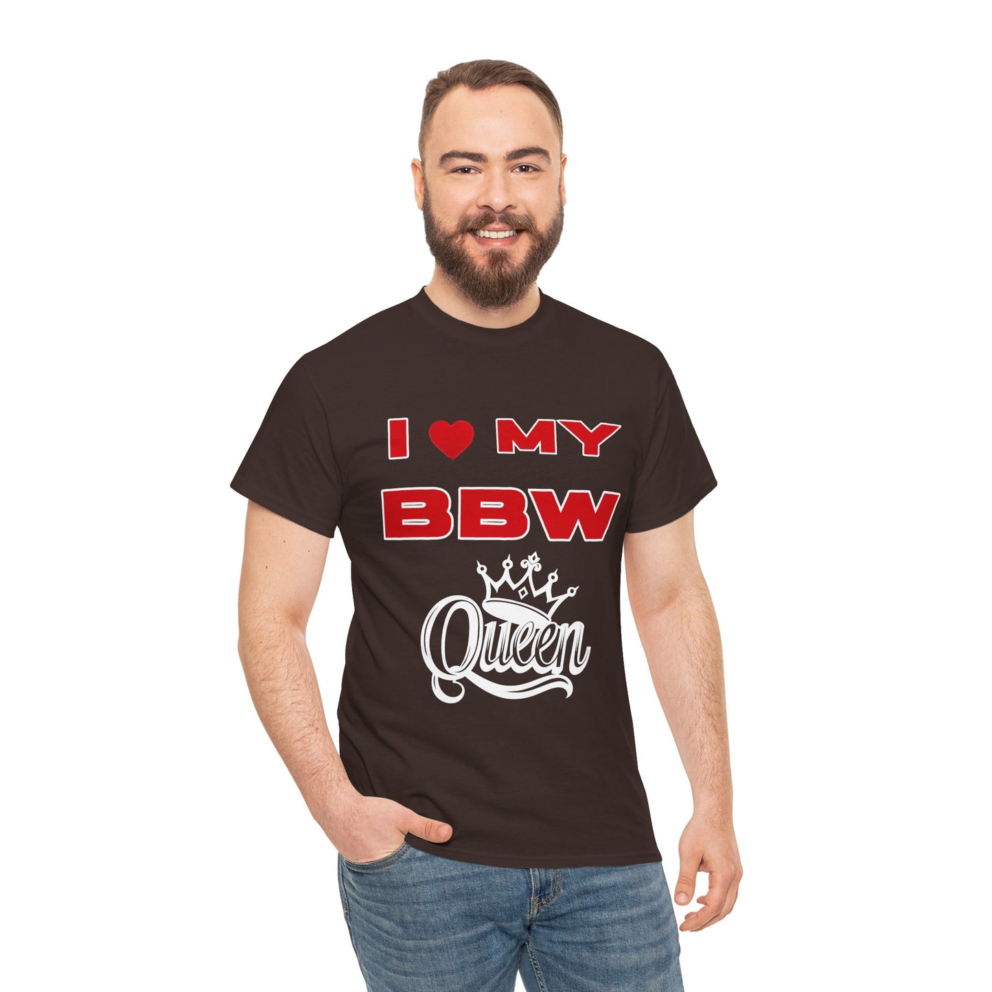 Unisex Heavy Cotton Tee - I  My BBW Queen, Plus-Size Pride Shirt, Gift for Her, Casual Wear, Comfortable Tees, Body Positivity Apparel