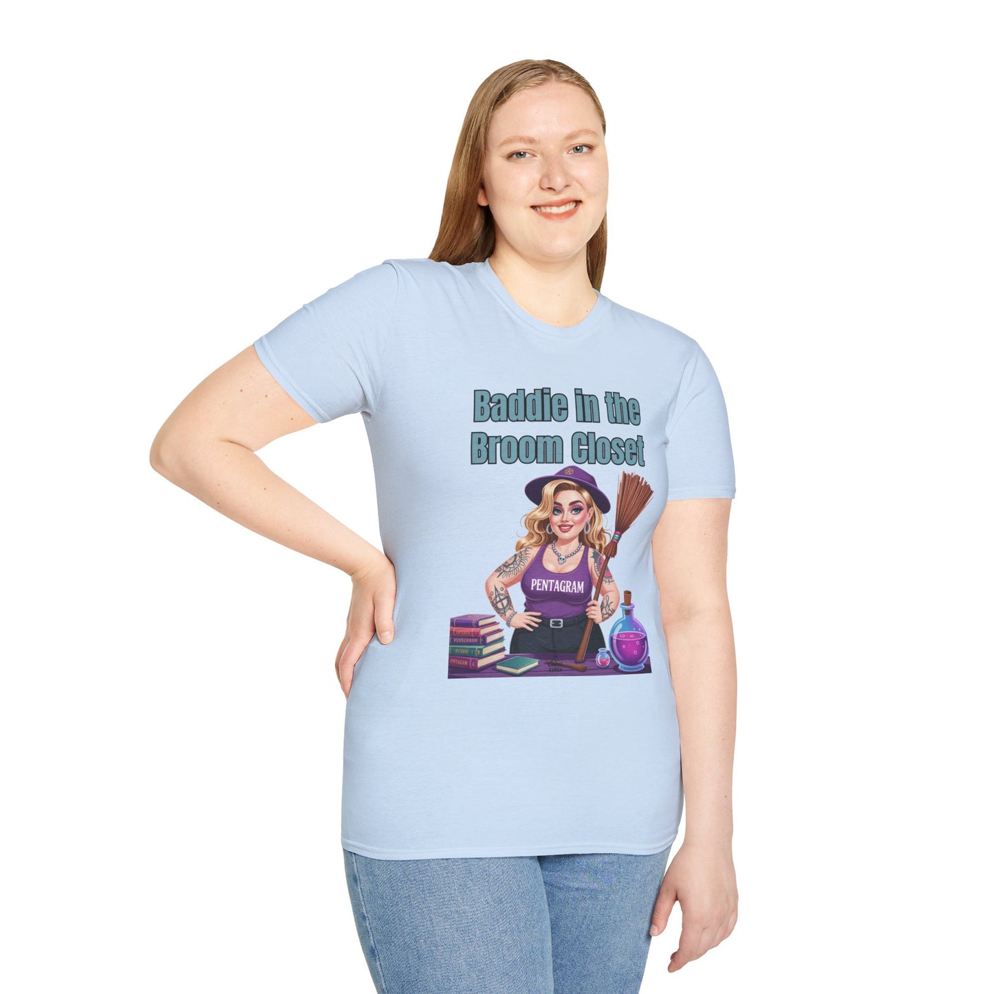 Baddie in the Broom Closet T-Shirt, Funny Witch Tee, Halloween Apparel, Gift for Witches, Unisex Graphic Tee