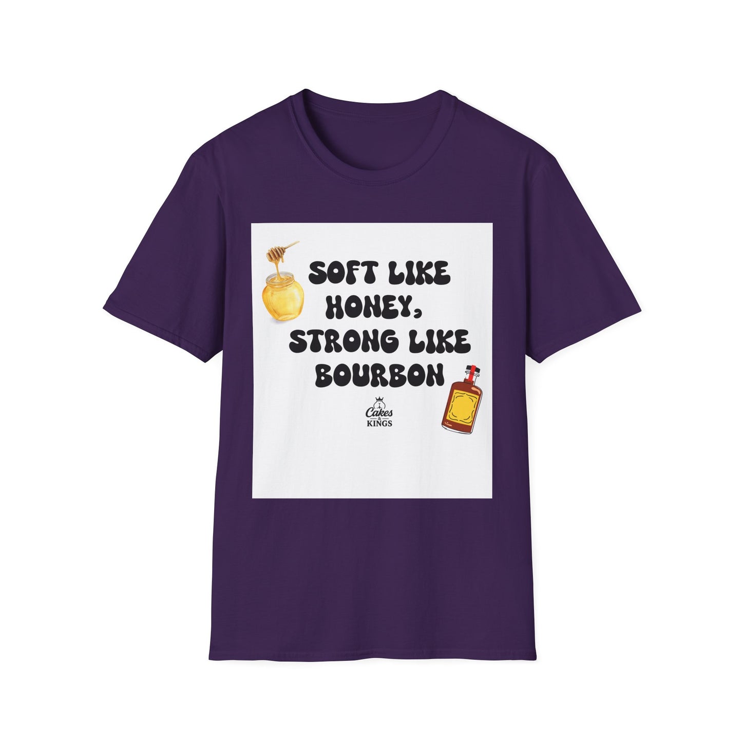 Soft Like Honey, Strong Like Bourbon Unisex T-Shirt, Funny Gift, Casual Wear, Bourbon Lover Tee, Birthday Gift, Unisex Graphic Tee