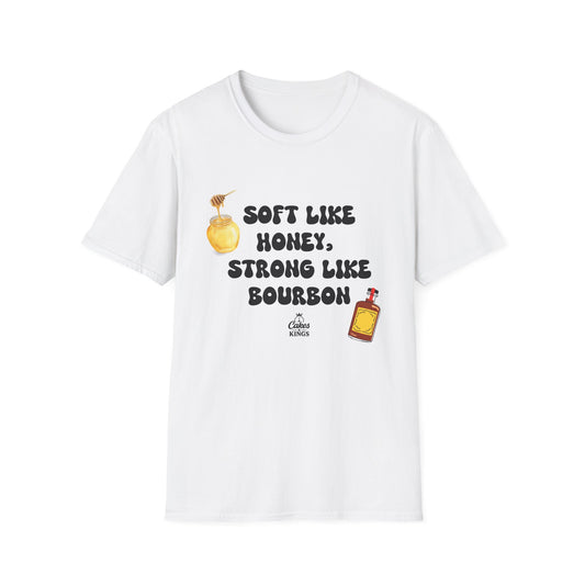 Soft Like Honey, Strong Like Bourbon Unisex T-Shirt, Funny Gift, Casual Wear, Bourbon Lover Tee, Birthday Gift, Unisex Graphic Tee